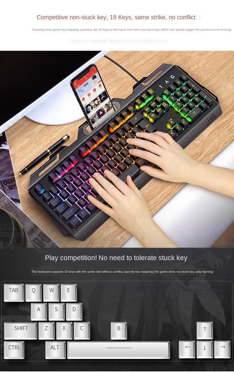 YINDIAO V2 RGB Keyboard Backlit Keyboard LED Keyboard Membrane Keyboard Laptop Desktop Computer Gaming Office USB Cable Wired Keyboard with Transparent Switches for Windows Gaming PC 104 Keys, Black