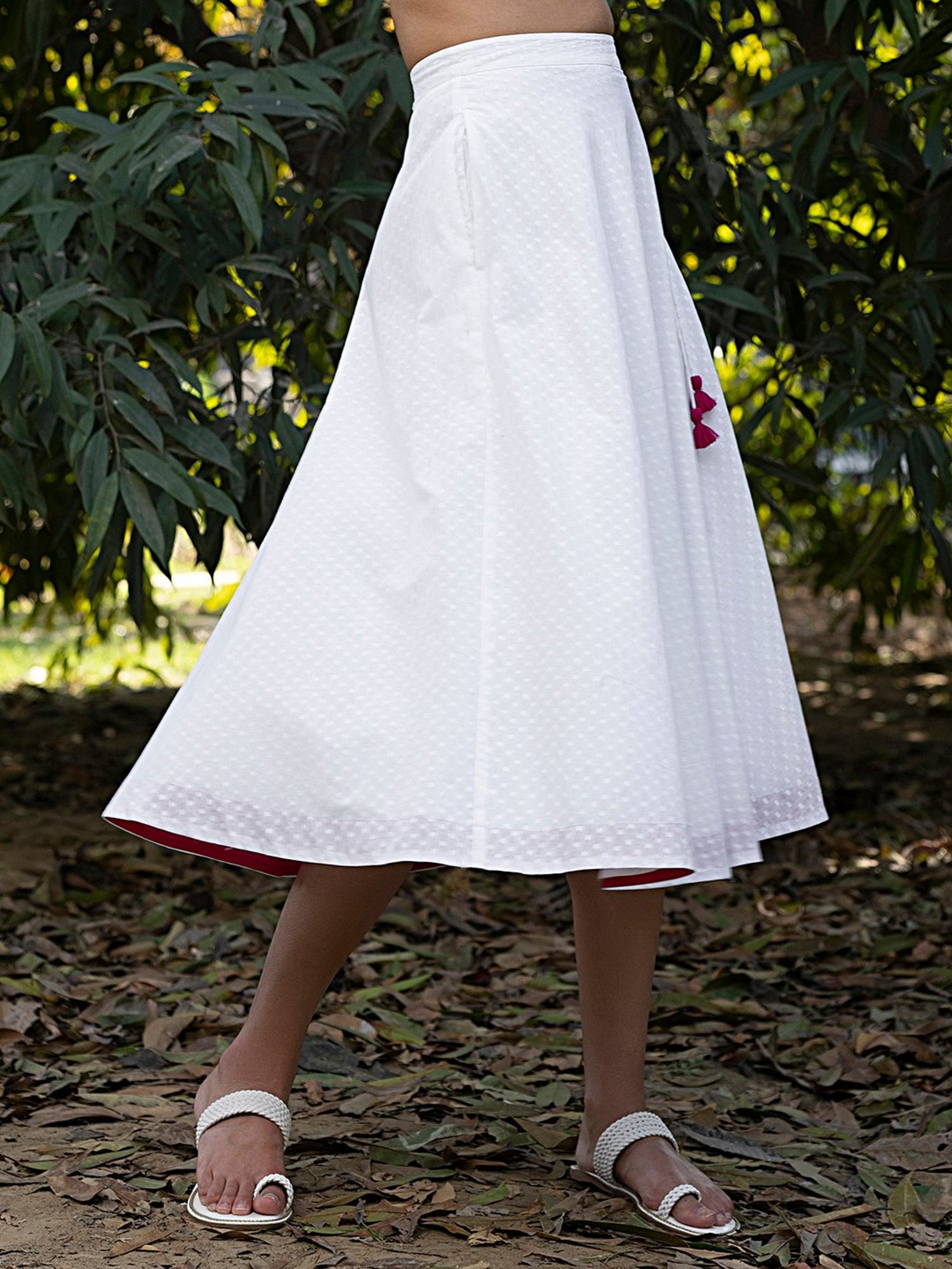 Pink Fort White Flared Midi Skirt