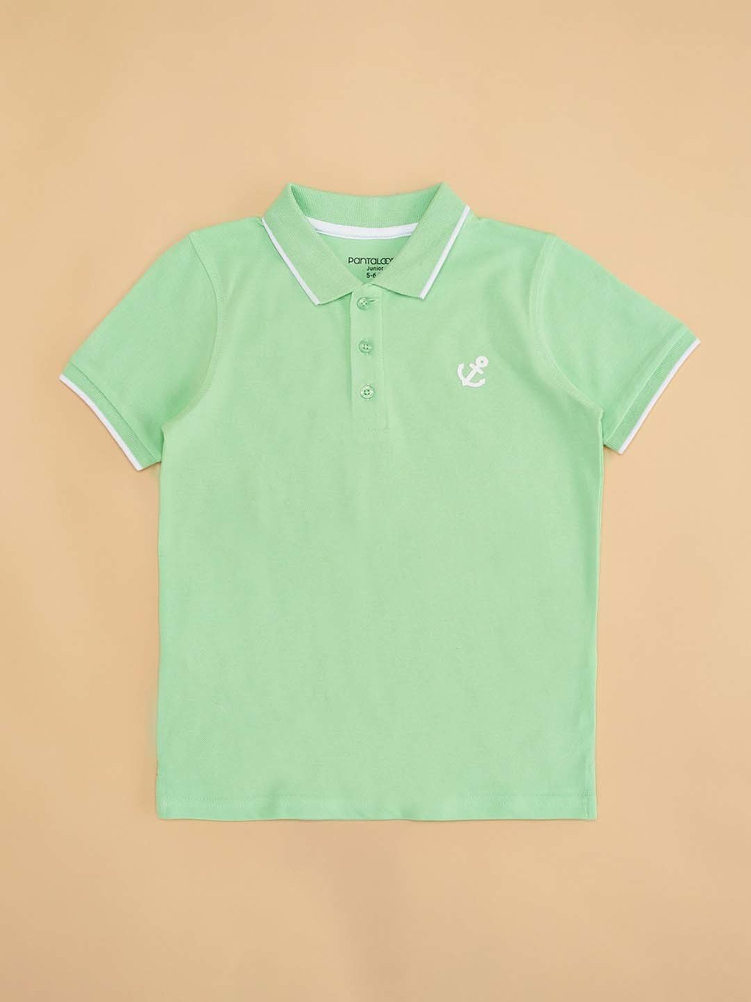 Pantaloons Junior Kids Apple Green Cotton Logo Polo T-Shirt