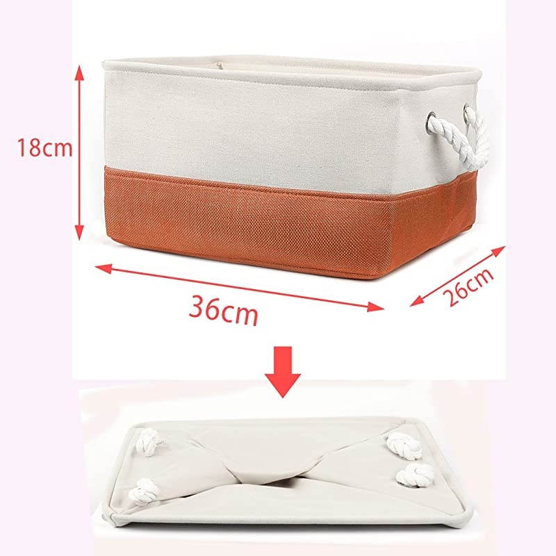 Collapsible Fabric Storage Basket Bins with Dual Handles Foldable Toy Bins for Laundry Clothes Storage Home Organizer for Bedroom Office Closet Shelves Orange+White Medium