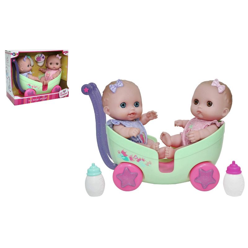 JC Toys Lil' Cutesies Twins 8.5" All Vinyl Baby Doll with Stroller