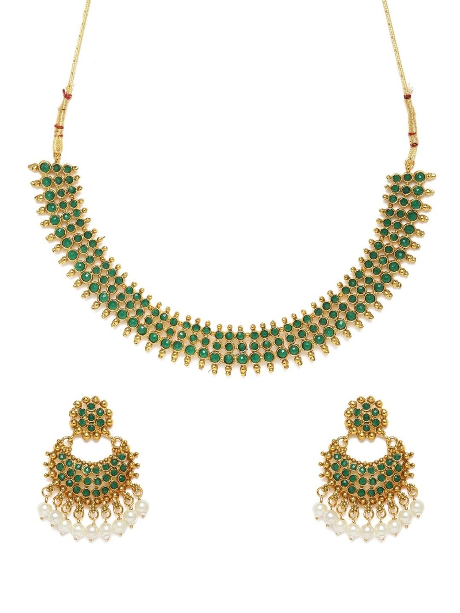 Zaveri Pearls Green Stones South Indian Style Traditional Necklace & Earring Set