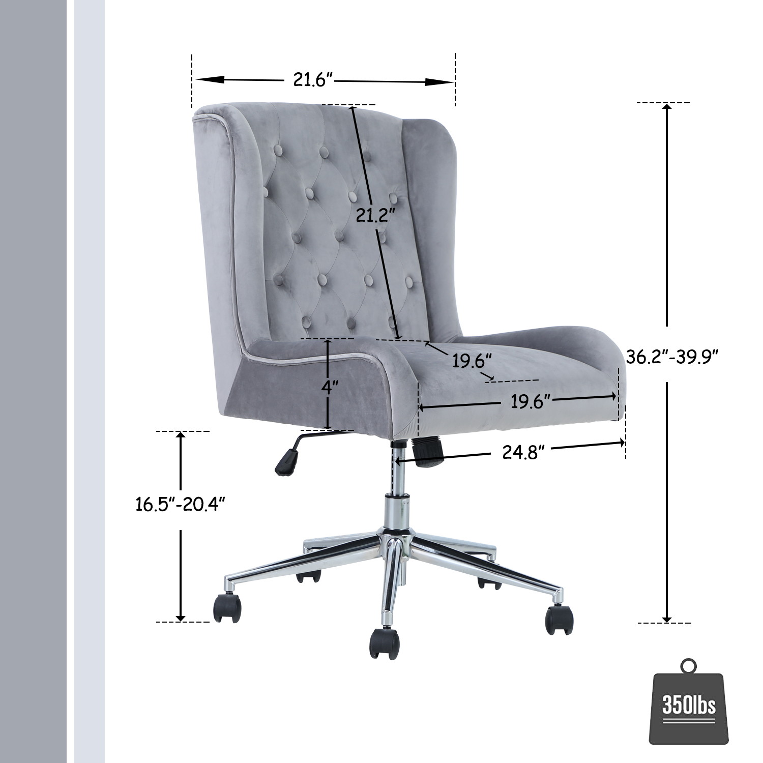 Home Office Chair Morden Tufted Velvet Living Room Computer Desk Chair Ergonomic Swivel Office Chair Accent Adjustable Mid-Back Executive Task Chair With Armrest Supports 300lbs