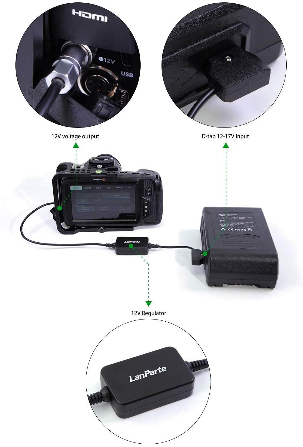 Lanparte BMPCC 4k Power Cable Dtap Regulated 12V