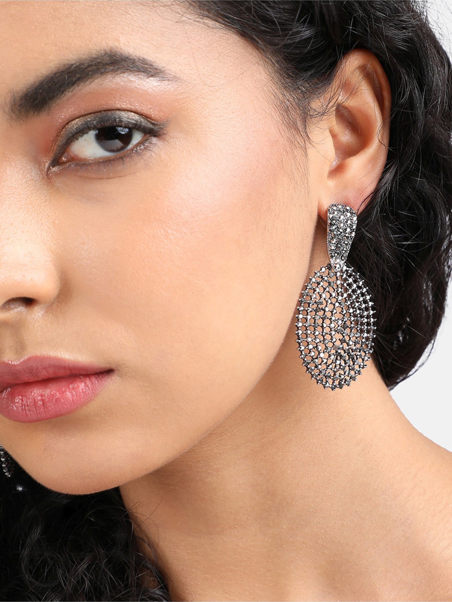 Sohi Intricate Oval Silver Dangler Earrings for Women & Girls