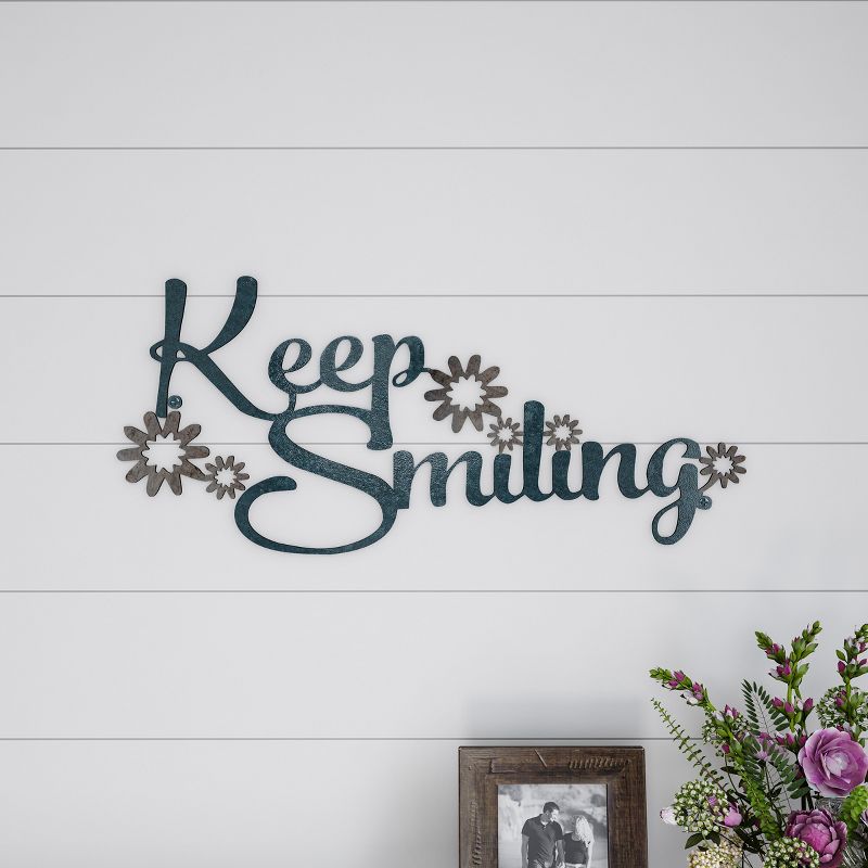 "Keep Smiling" Decorative Wall Metal Cutout Sign Teal Nights - Lavish Home