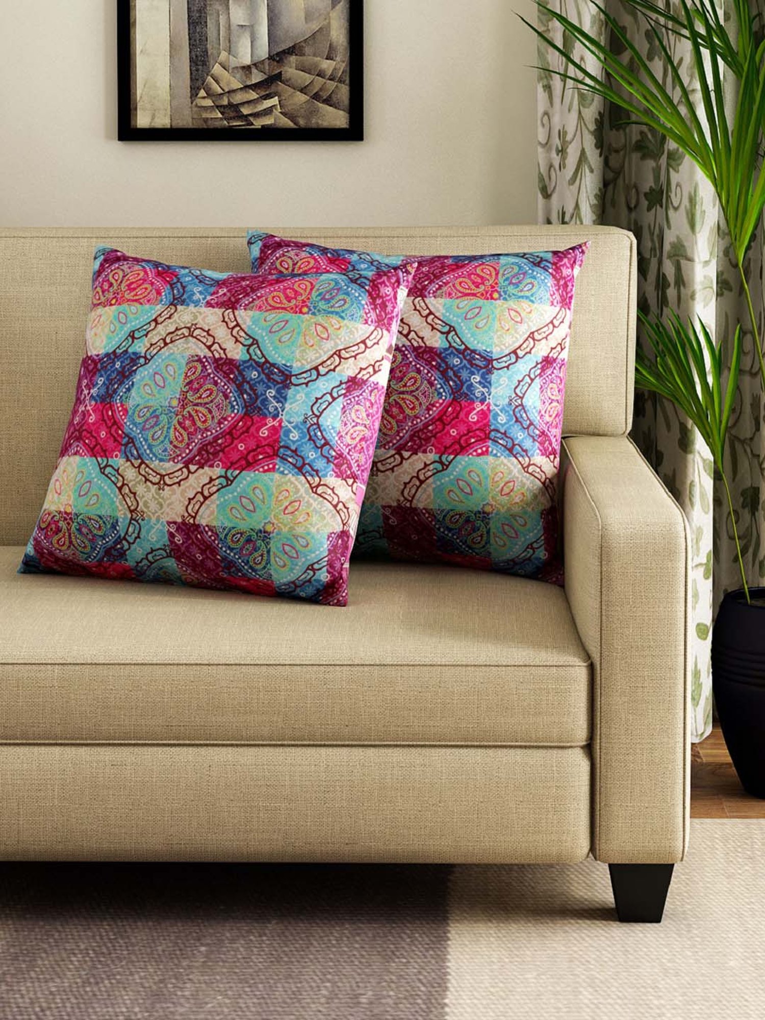 Swayam Multicolor Cotton 40 cm x 40 cm Cushion Covers - Set of 2