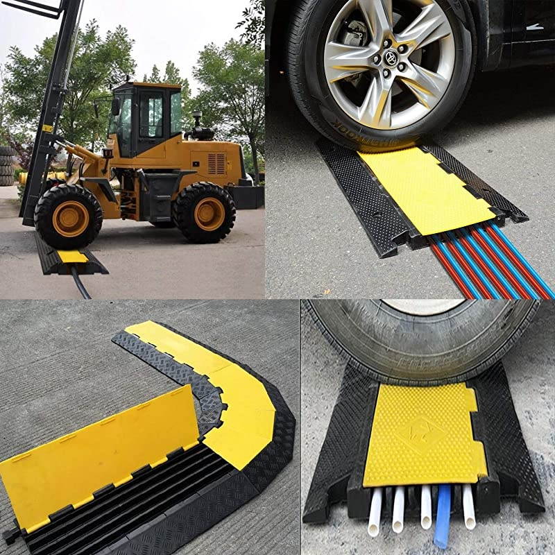 5 Channel Rubber Cable Protector Ramp Traffic Speed Bump 18000lbs Capacity Heavy Duty Cable Protective Cover Ramp Driveway Hose Cord Track Protector Wires Concealer wFlipOpen Top Cover