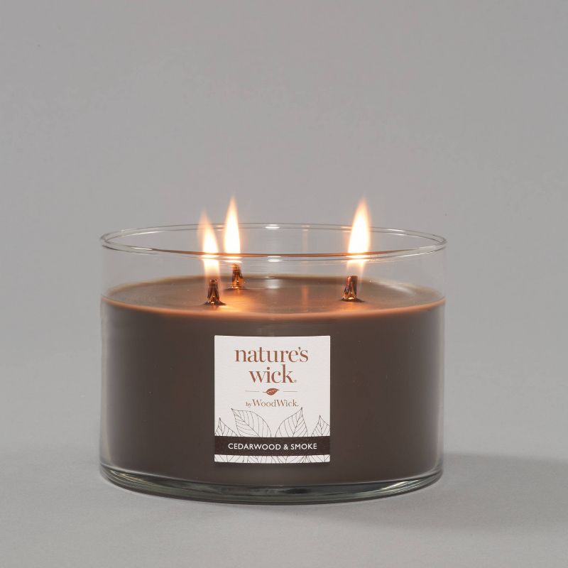 18oz Lidded Glass Jar Crackling Wooden 3-Wick Cedarwood and Smoke Candle - Nature's Wick