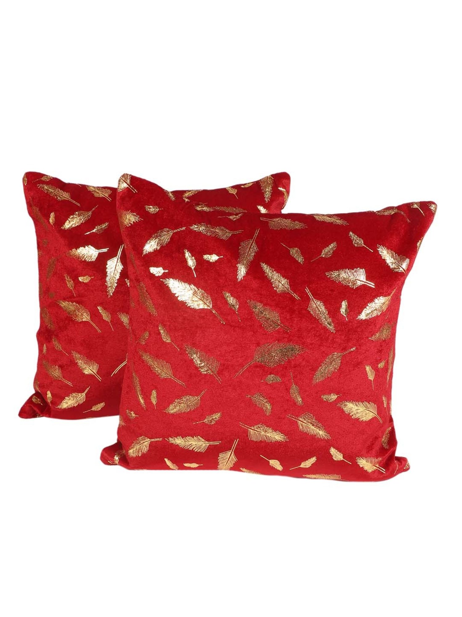 MFD HOME Furnishing Red Velvet Cushion Cover - Set of 2