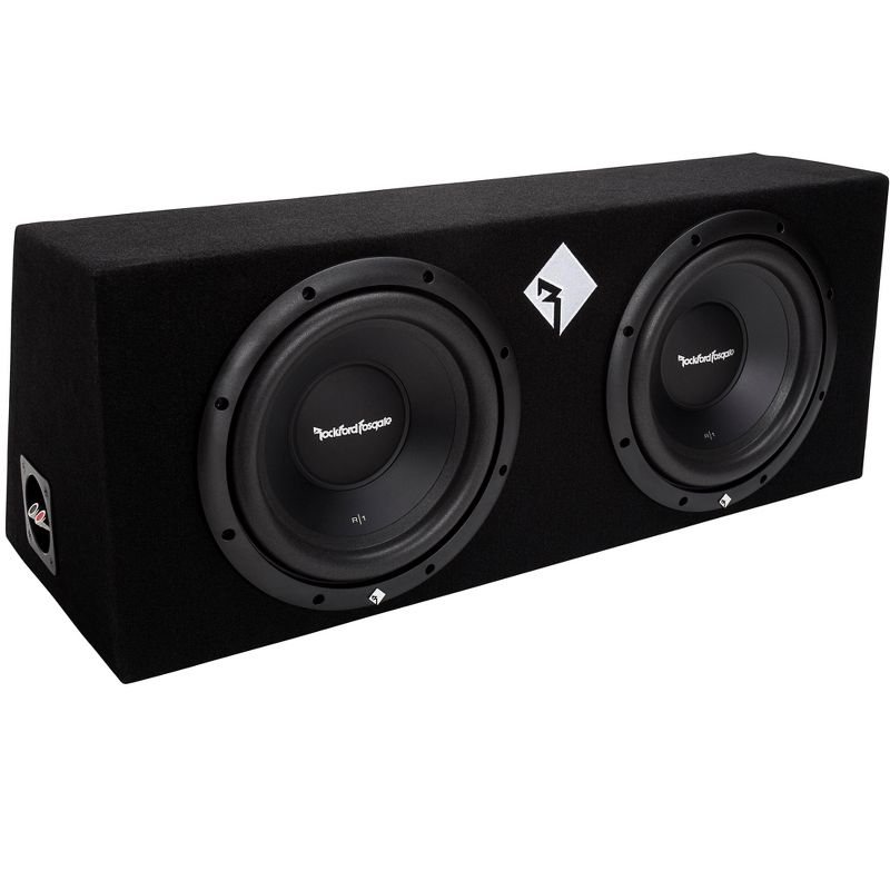 Rockford Fosgate R1-2X10 Prime Dual 10 Inch 400 Watt Loaded Subwoofer Sub Sealed Enclosure w/ Aluminum Voice Coil for 2 Car or Vehicle Speakers, Black