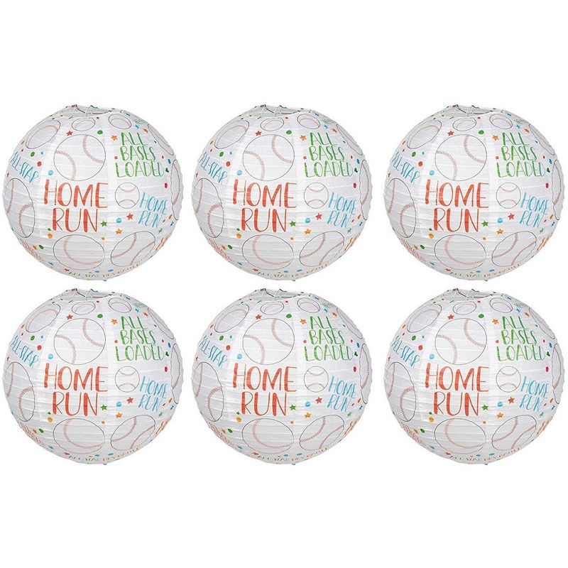 Juvale 6-Pack Baseball Hanging Round Paper Lanterns Sports Party Decorations Party Supplies, 11" White