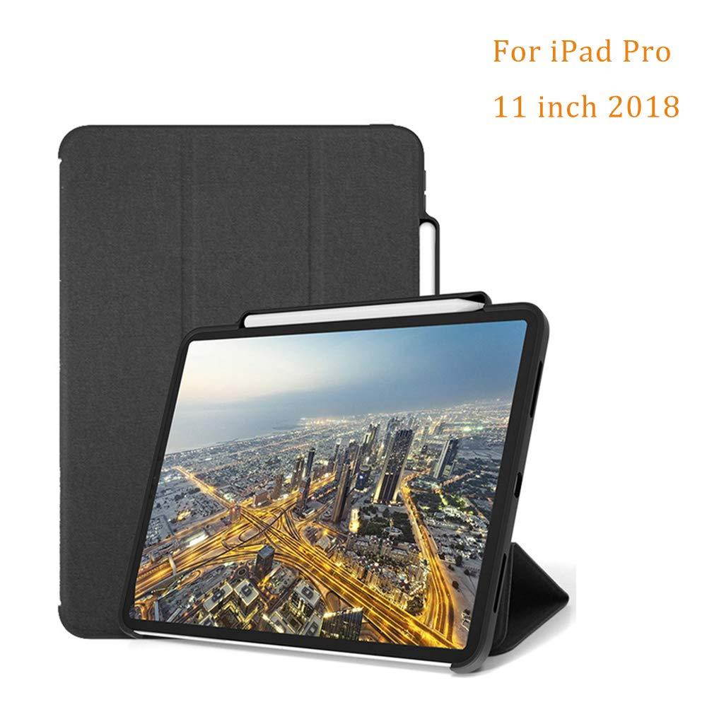Maxace Case for iPad Pro 11" 2018, with Apple Pencil Holder, Slim Lightweight Trifold Stand Case + Auto Wake/Sleep Smart Cover for Apple iPad Pro 11 Inch 2018 Release - Black