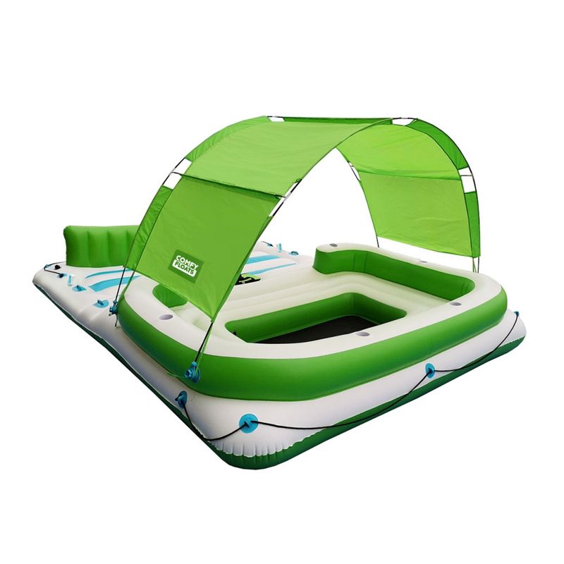 Comfy Floats 91464VM 13 Foot Misting Party Platform Inflatable Summer Float for Pool, Lake, River with Misters for Water, Fits 6 People, Green