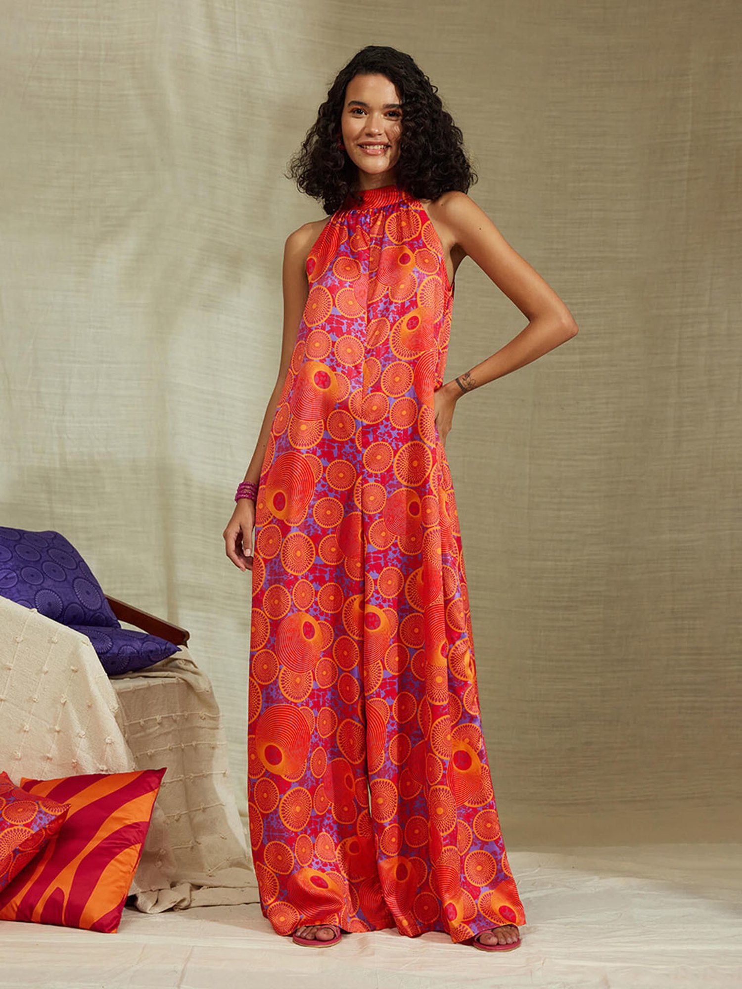 Pink Fort Orange & Pink Printed Jumpsuit