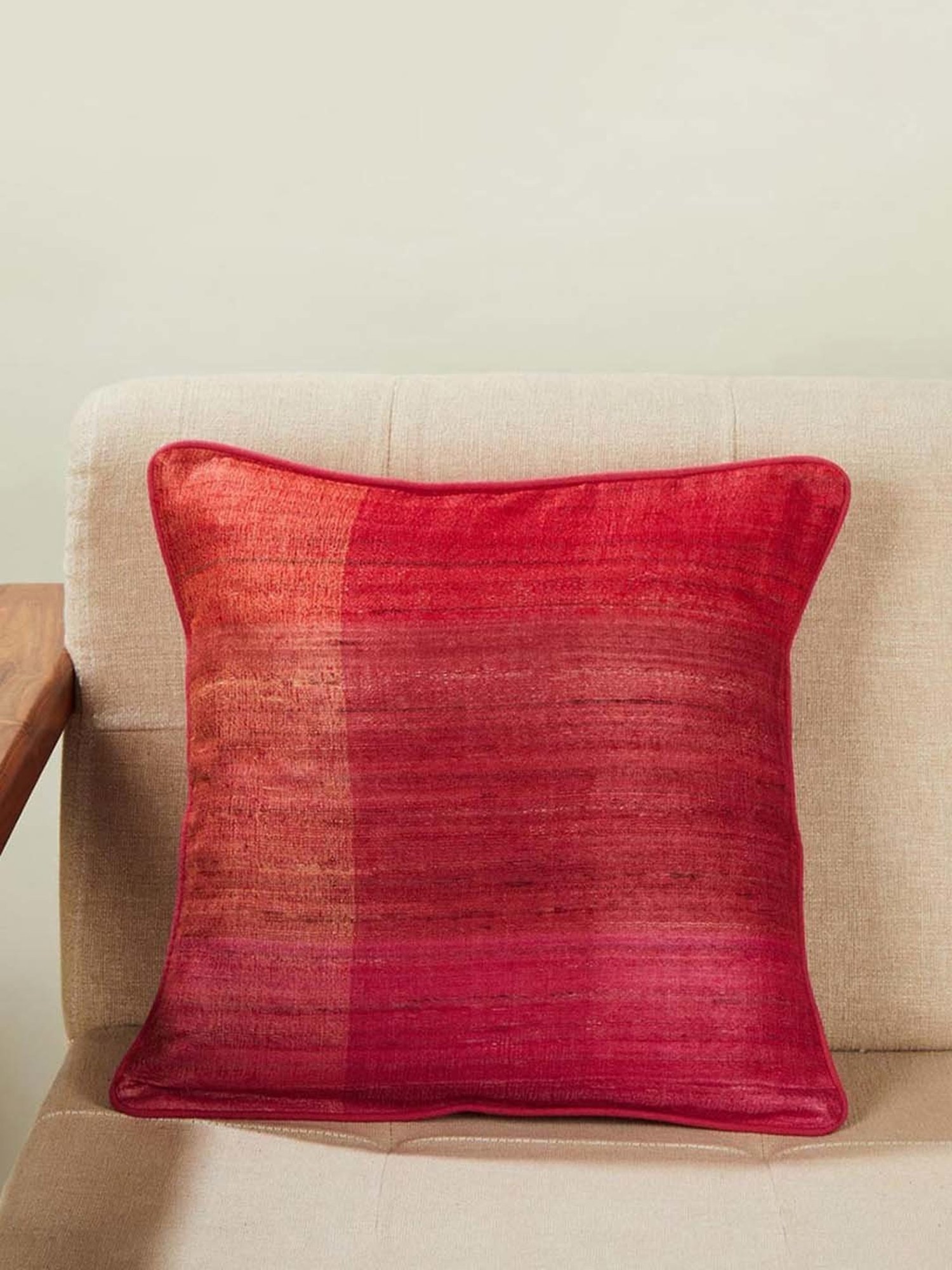 Fabindia Deeva -Tasar Red Silk Cushion Cover