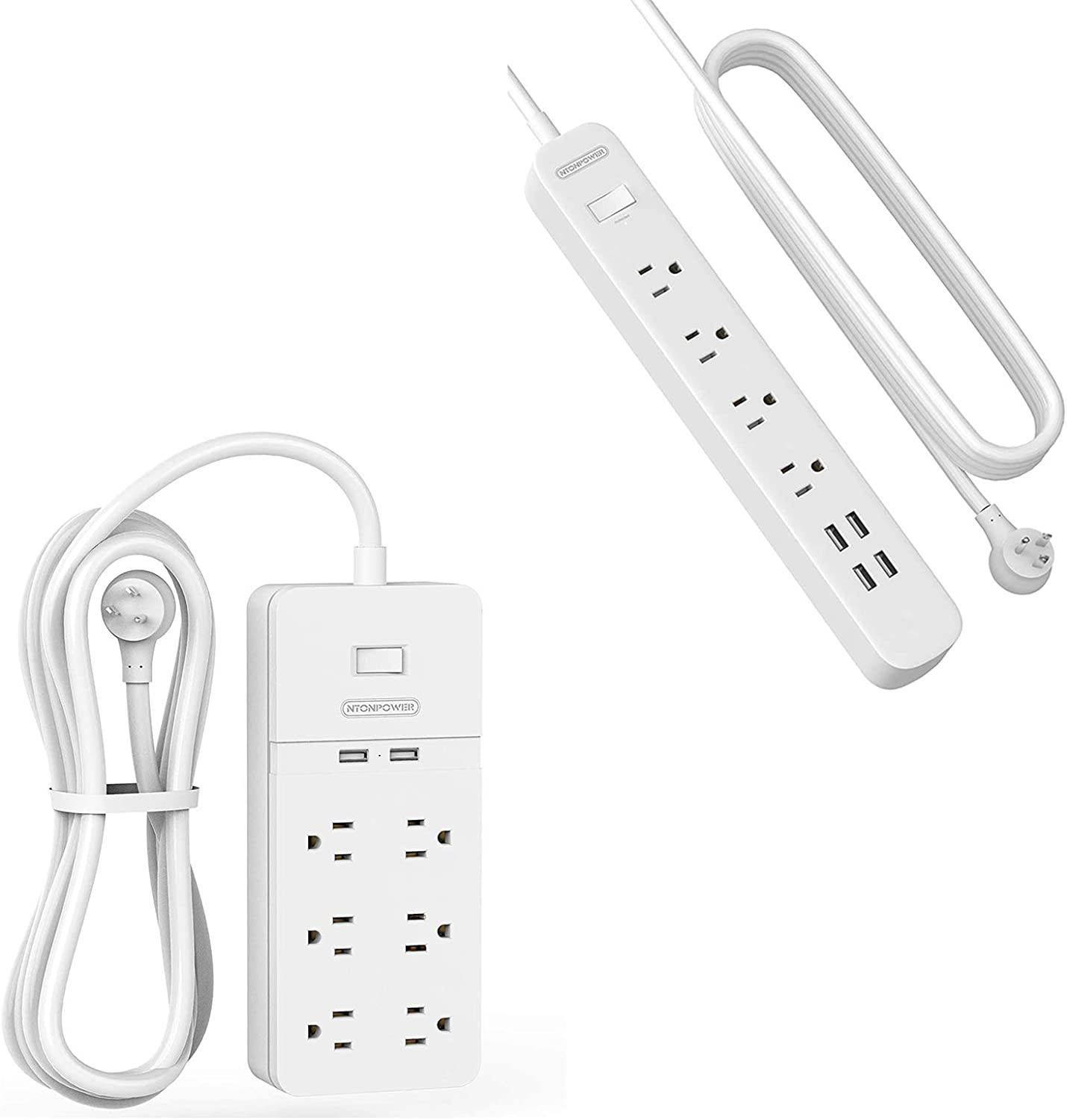Surge Protector Power Strip - NTONPOWER Flat Plug Power Strip with USB, 15ft Extension Cord, 4 Outlets 4 USB Desktop Charging Station, 1700 Joule, Circuit Breaker, for Home, Office and More, UL Listed