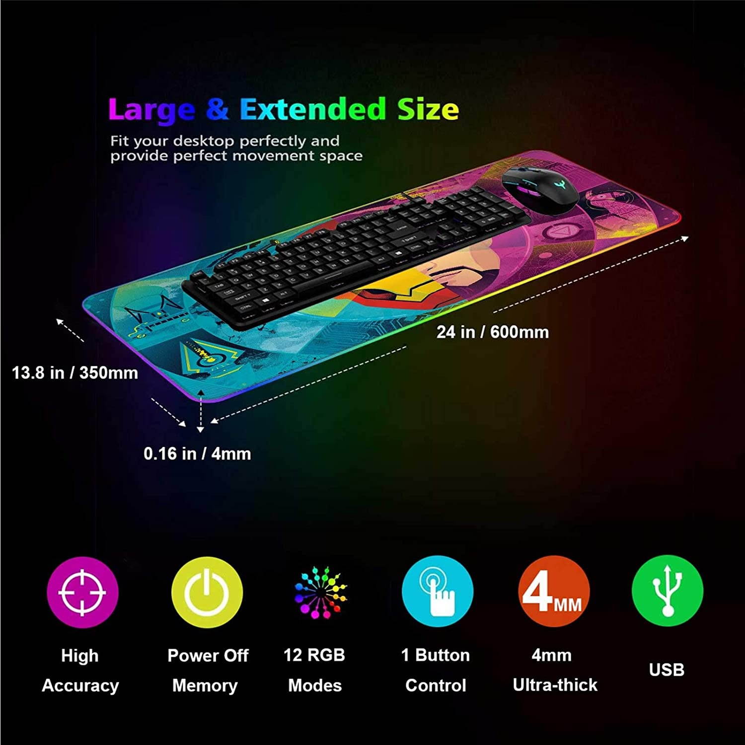 RGB Custom Mouse Pad - Chapter 2 Season 4,12 Lighting Modes Glowing Mousepad-4mm Thick-Anti-Slip Rubber Base-Laptop Desk Pad Mat-Computer Keyboard and Mice Combo Pads 23.6X13.8