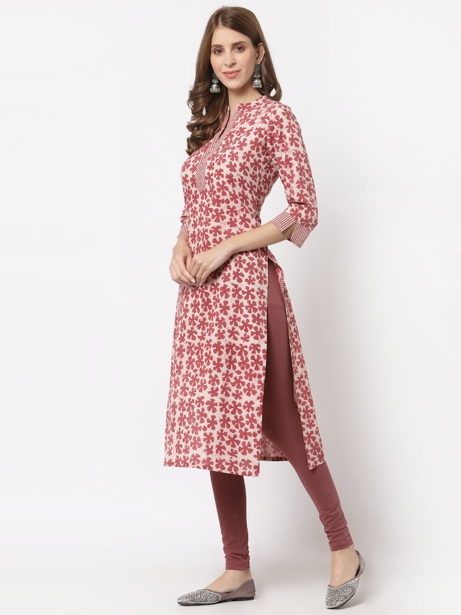 Kami Kubi Maroon Floral Print Straight Kurta