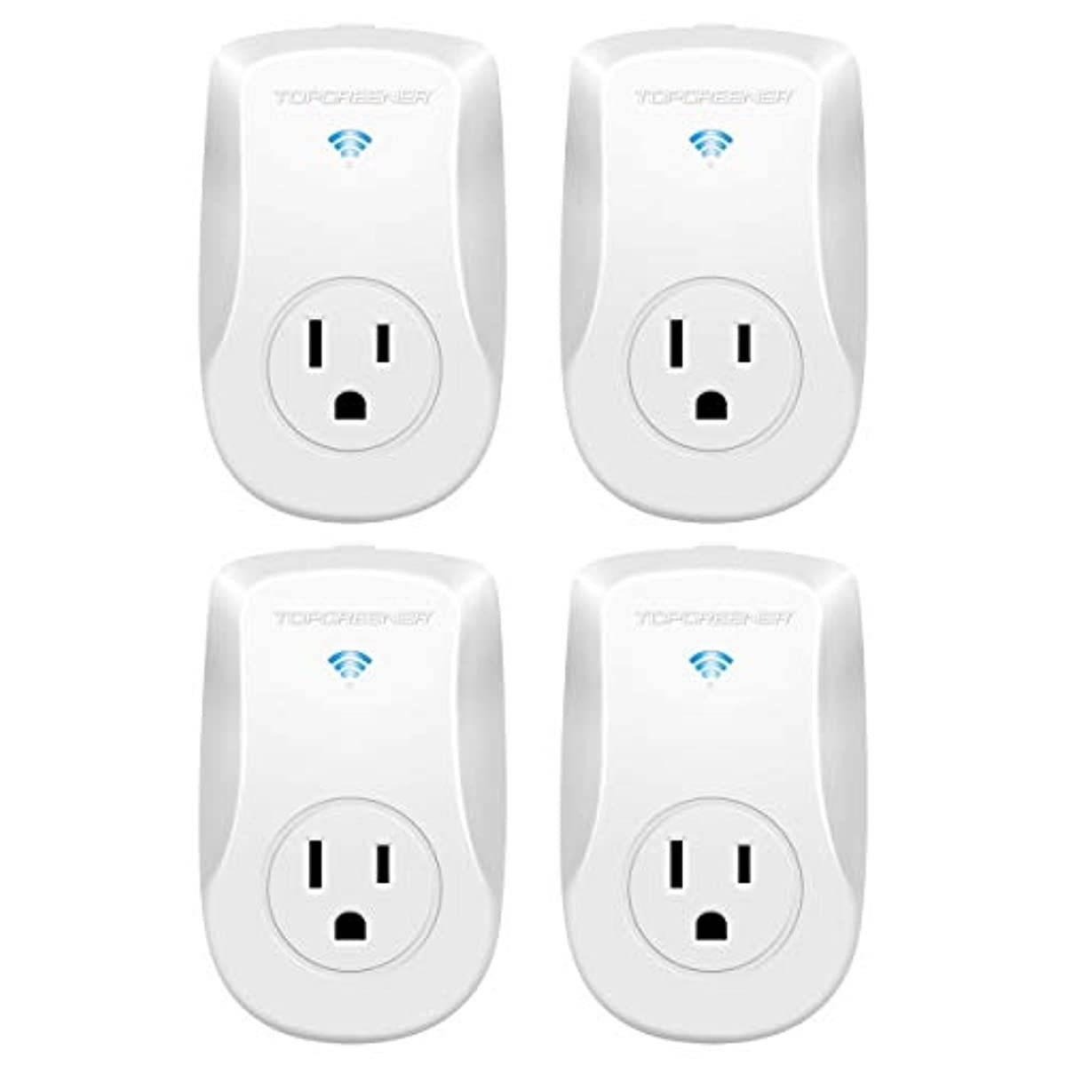TOPGREENER Smart Wi-Fi Powerful Plug with Energy Monitoring, Smart Outlet, 15A, 1800W, No Hub Required, Works with Alexa and Google Assistant, 4 Pack