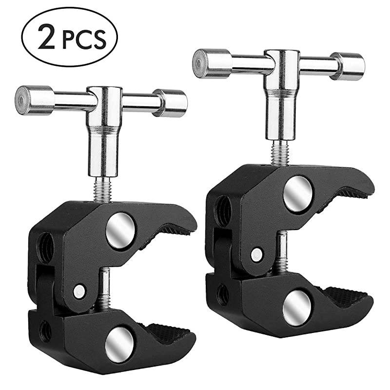 Photography Super Clamp w/1/4'' and 3/8'' Thread Clip for DSLR,Cameras, Light Stand, Rods,Lights, Umbrellas, Hooks, Shelves, Cross Bars (2PCS)