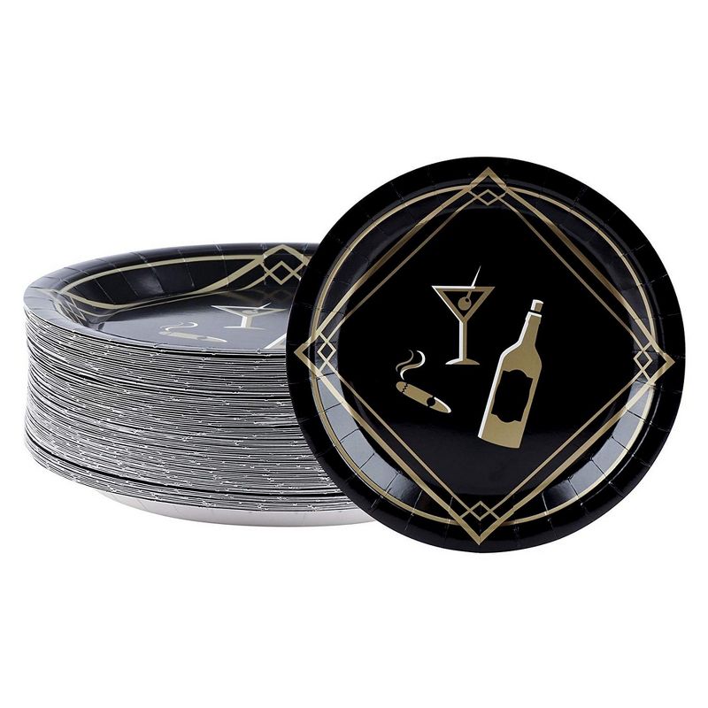 Blue Panda 80-Count Disposable Paper Plates, 1920s Party Supplies, Roaring 20s Themed Birthdays, 9 x 9 inches