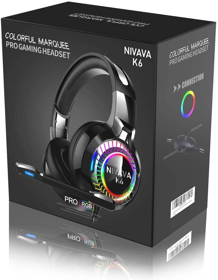 Nivava Gaming Headset for PS4, Xbox One, PC Headphones with Microphone LED Light Mic for Nintendo Switch PS5 Playstation Computer, K6