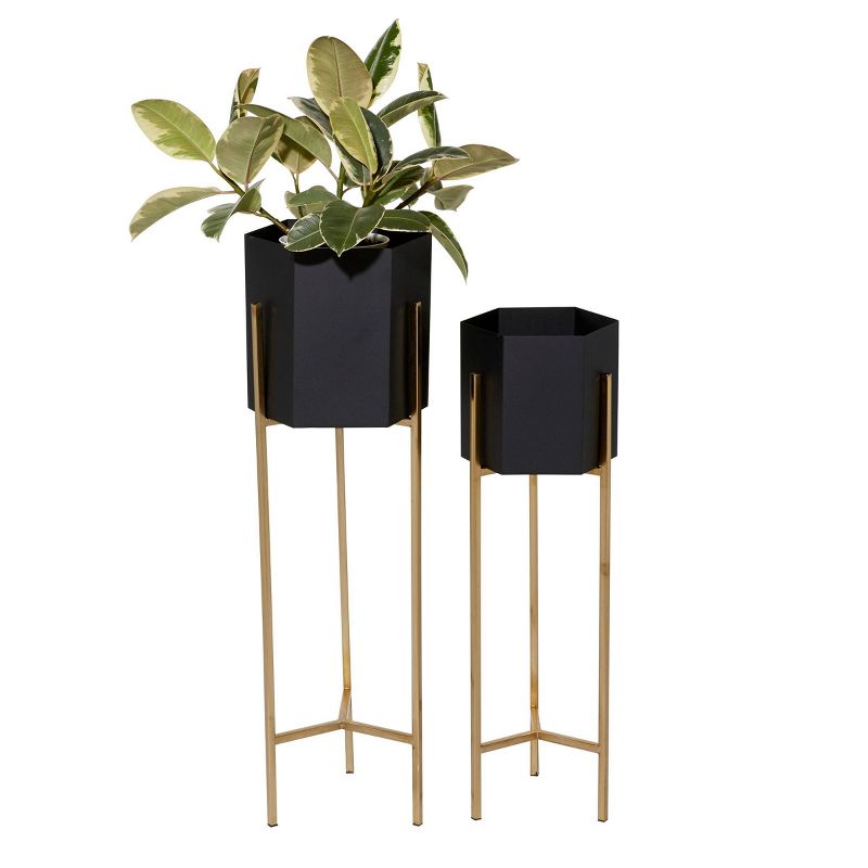 Set of 2 Indoor Hexagonal Planters Black/Gold - Olivia &#38; May
