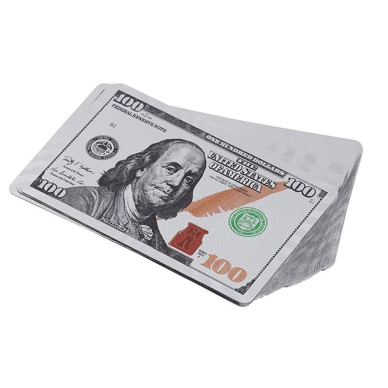 Juvale Waterproof Playing Cards - 2 Standard Decks, Silver Foil Plastic Poker Cards, Hundred Dollar Cash Bill Design, Luxury Card Game with Gift Box