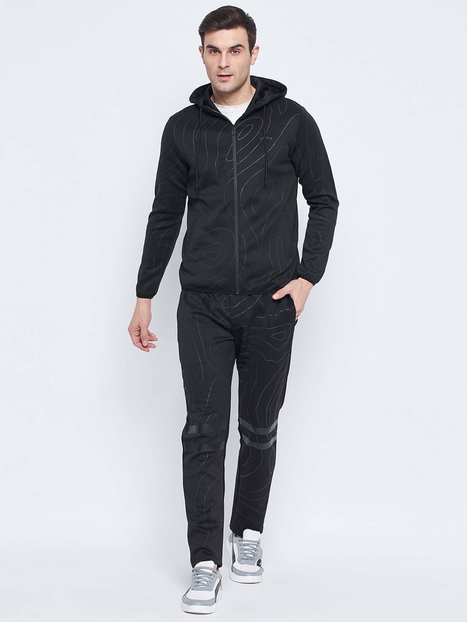 Camla Black Regular Fit Abstract Print Tracksuit
