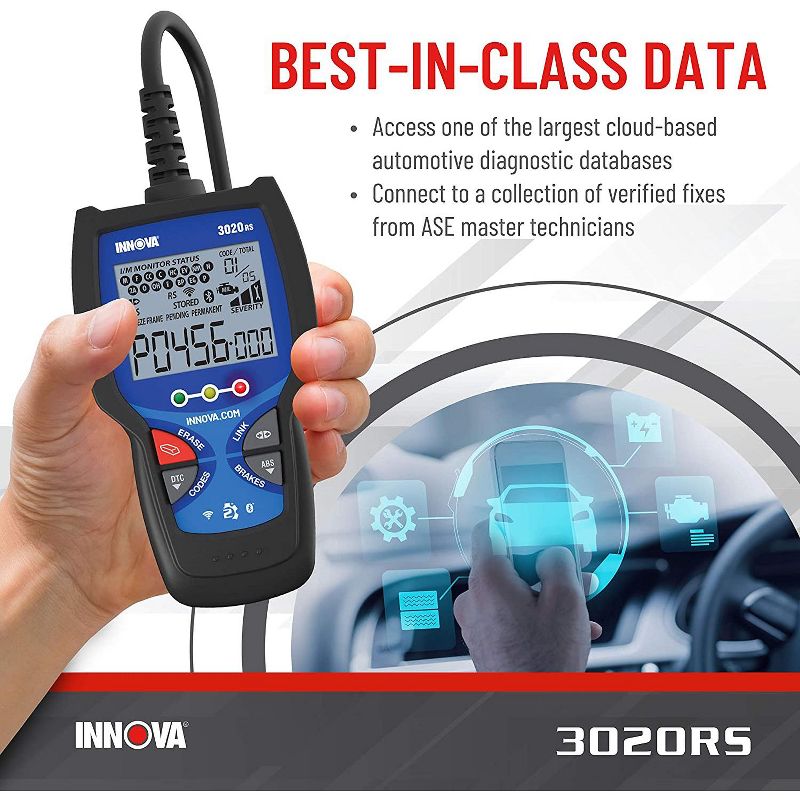 INNOVA 3020RS FixAssist Bluetooth Scanner Code Reader Tool with Check Engine Codes, ABS/Brake Codes, Smog Check LED Indicators
