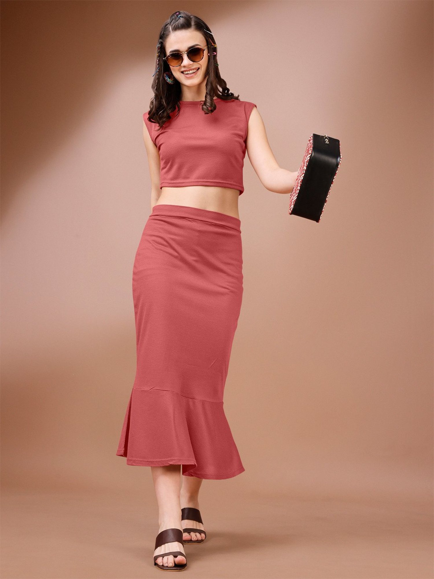 PURVAJA Rust Midi Co-Ord Set