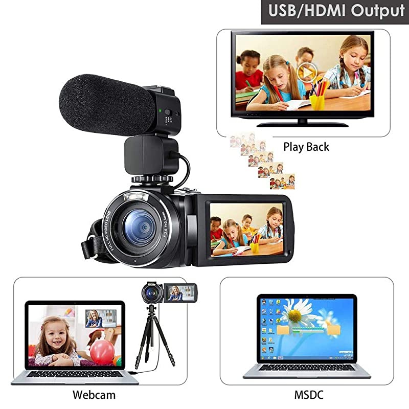 Z20 Video Camera Night Vision Camcorder 1080P Digital YouTube Vlogging Camera Recorder with Microphone, Wide-Angle Lens, Hood, Handheld Holder, 32G SD Card and 2 Batteries