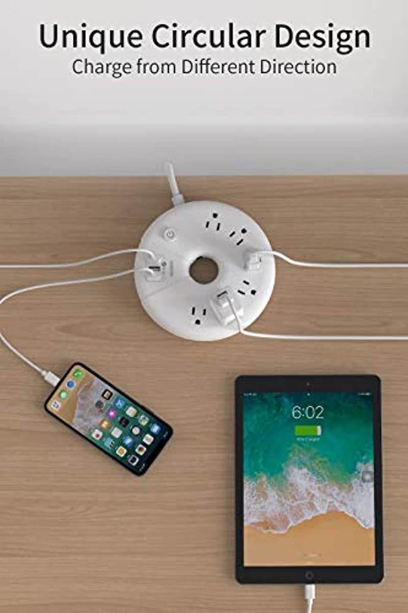 Power Strip with USB, NTONPOWER Flat Plug Power Strip, 6 Outlets & 3 USB Ports, 6 ft Extension Cord, Wall Mount, Desktop Charging Station for Home, Dorm Room, Office and Nightstand-White