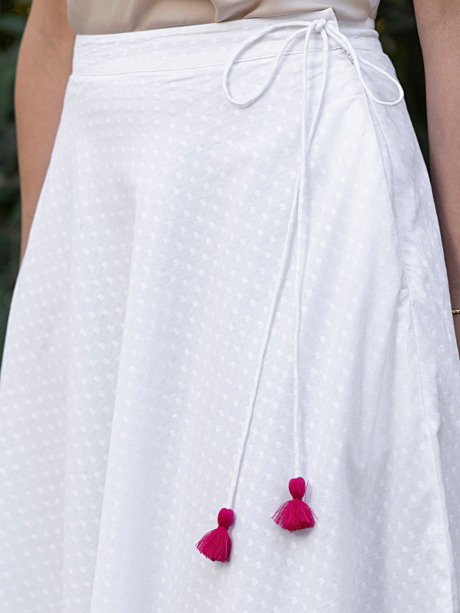 Pink Fort White Flared Midi Skirt