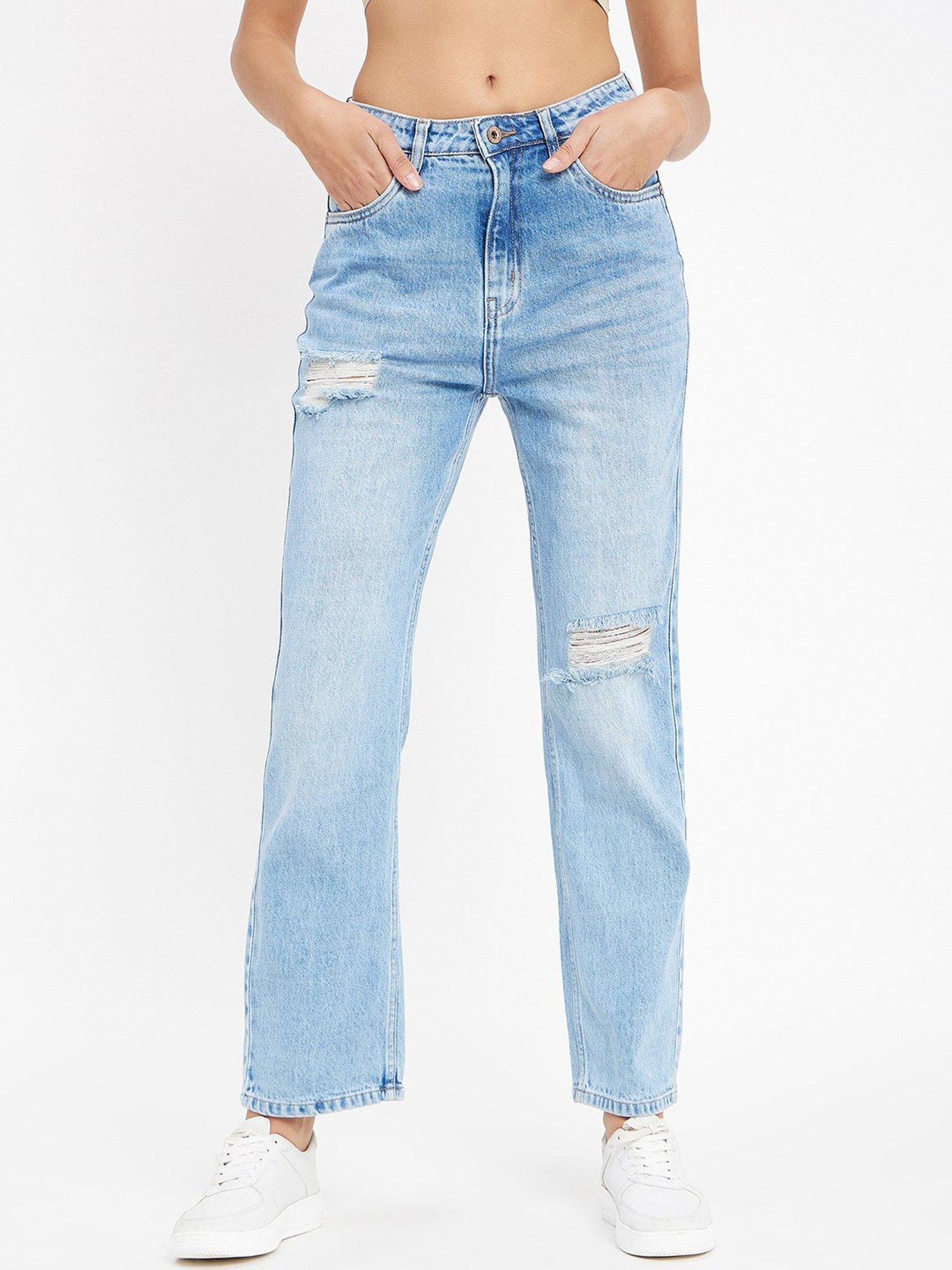 Camla Blue Distressed Mid rise Jeans