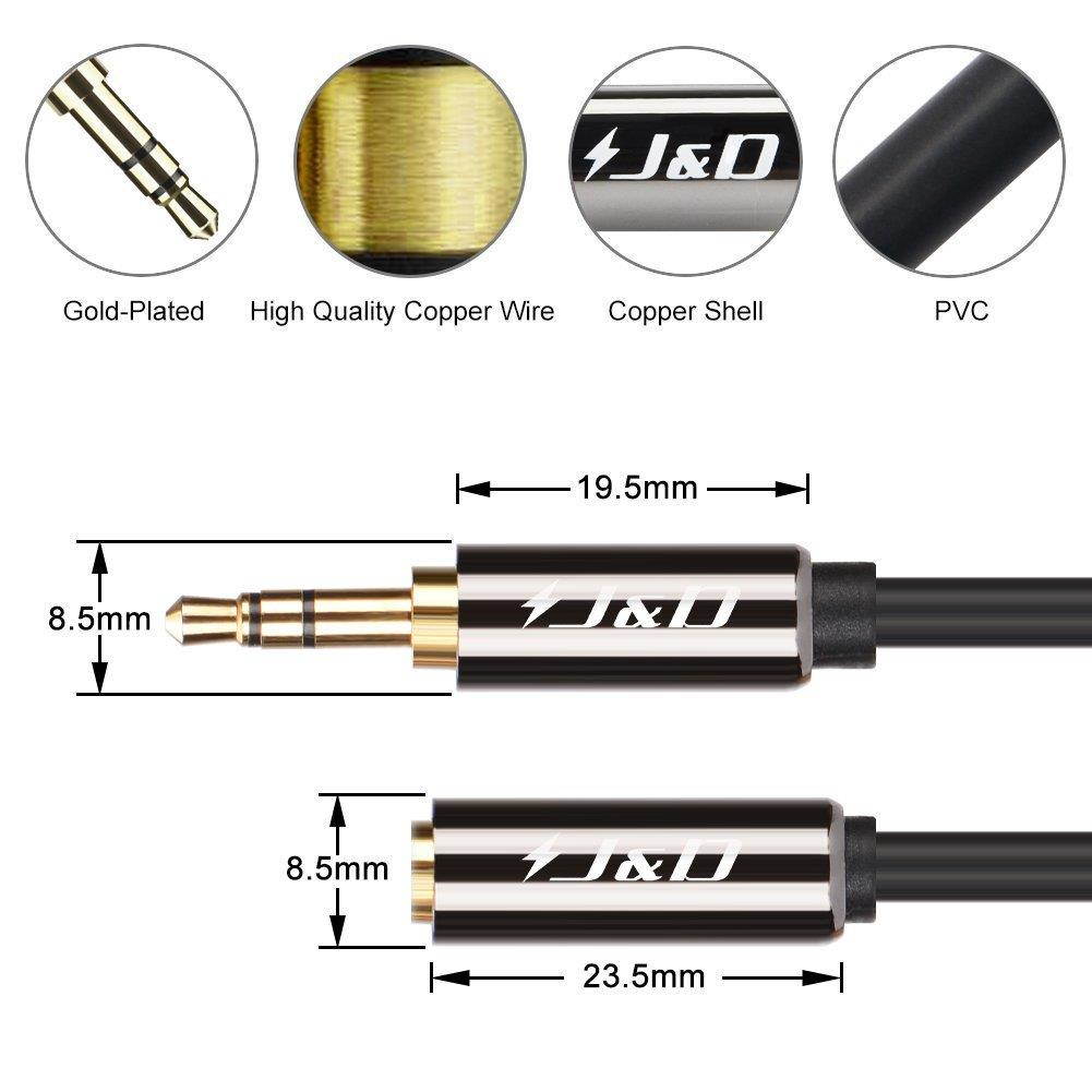 J&D 3.5mm Male to Female Auxiliary Audio Cable, Gold Plated [Copper Shell] [Heavy Duty] 3.5mm 1/8" TRS Male to 3.5mm 1/8" TRS Female Stereo Audio Adapter Cable - 15 Feet