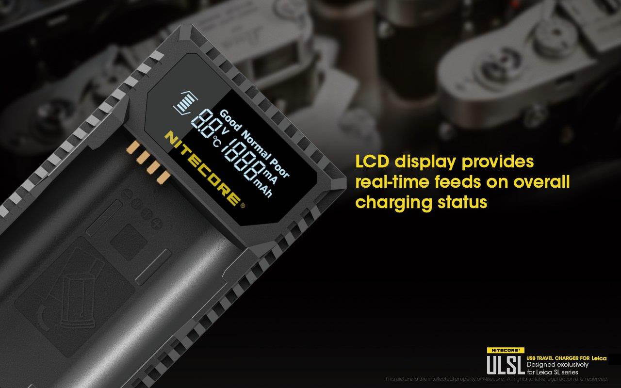 Nitecore ULSL USB Travel Charger for Leica BP-SCL4 Batteries with Lumen Tactical LED Keychain Flashlight - Compatible with Leica SL Typ 601 Series Camera