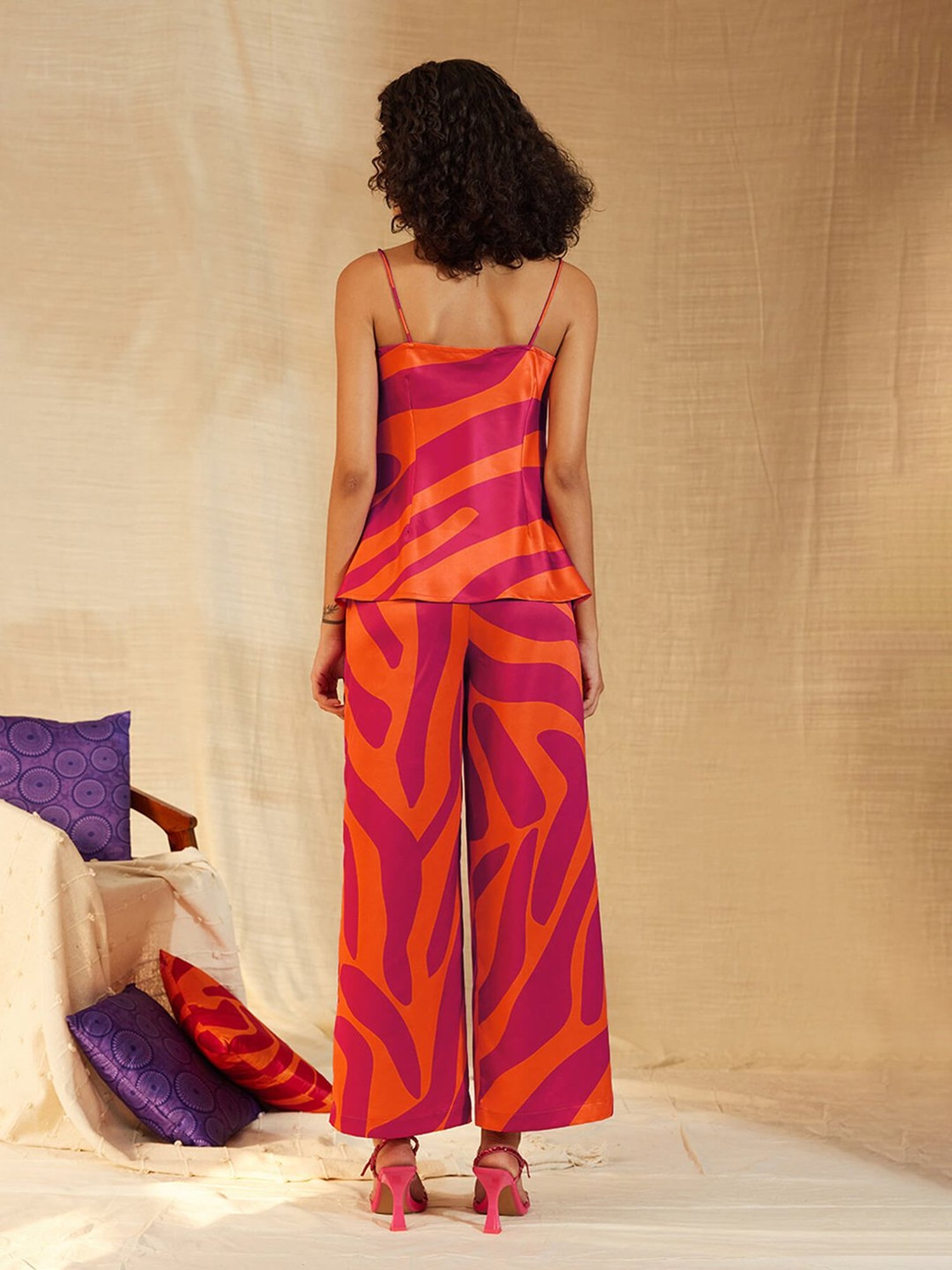 Pink Fort Orange & Pink Printed Top With Trousers