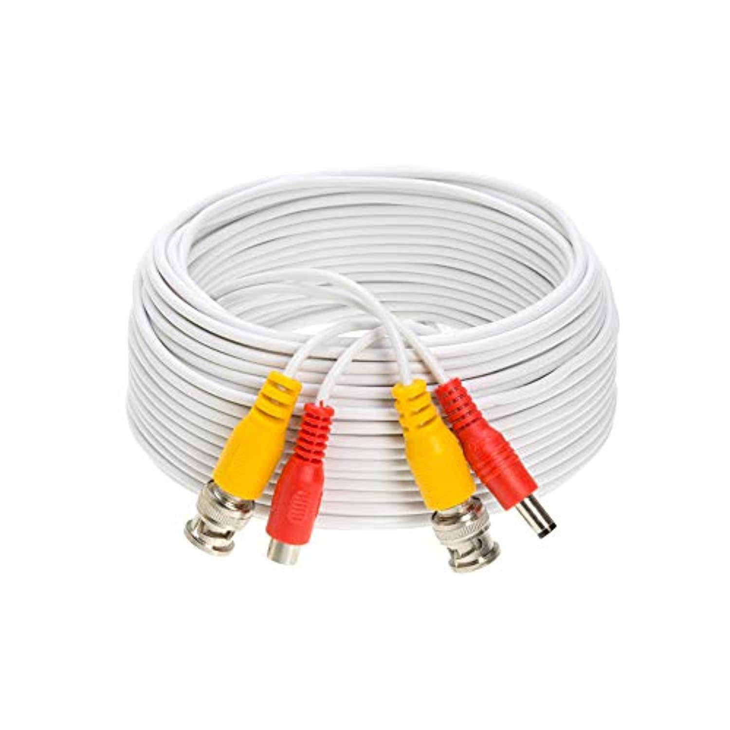 50ft Premade BNC Video Power Cable / Wire For Security Camera, CCTV, DVR, Surveillance System, Plug & Play (White, 50)