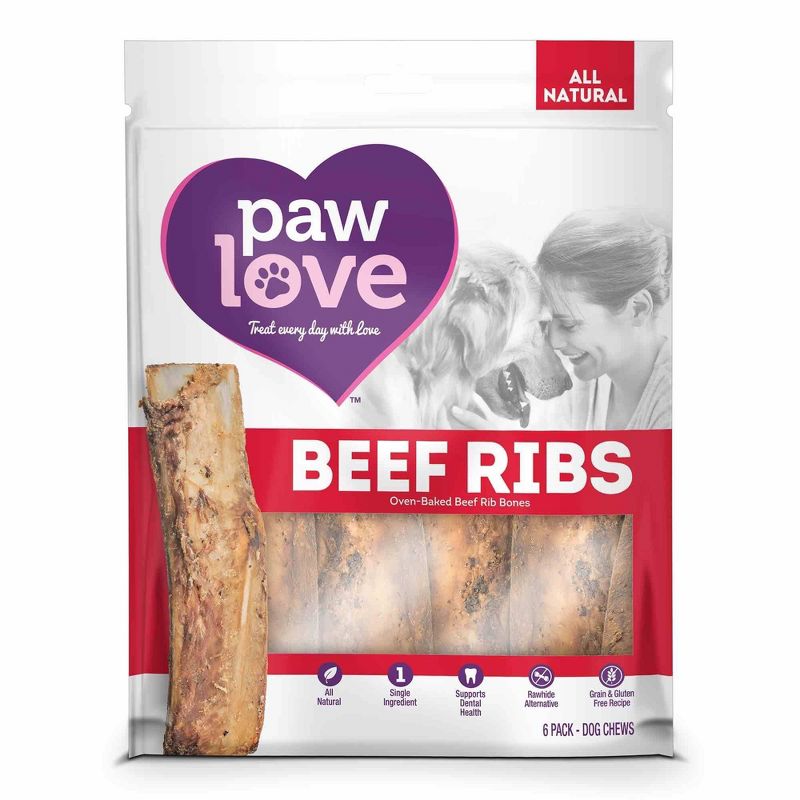 Paw Love Oven Baked Beef Rib Bones Dog Treats - 6pk