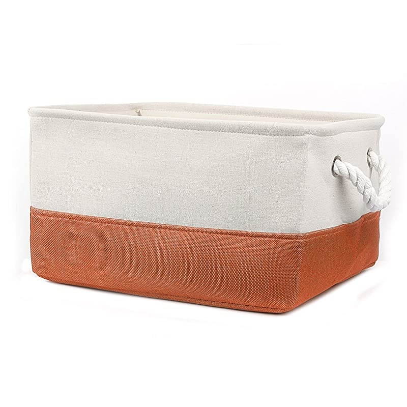 Collapsible Fabric Storage Basket Bins with Dual Handles Foldable Toy Bins for Laundry Clothes Storage Home Organizer for Bedroom Office Closet Shelves Orange+White Medium