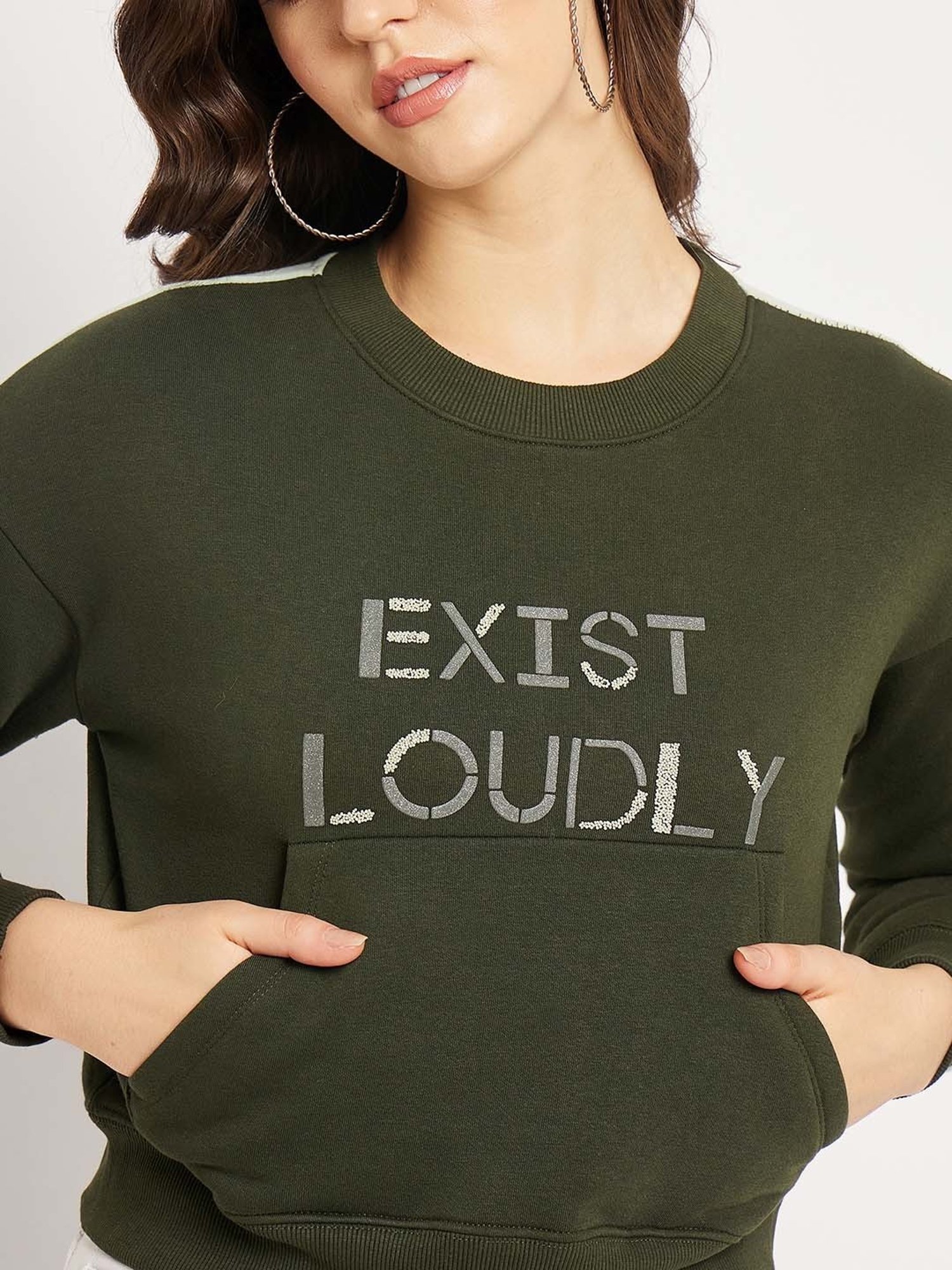Camla Olive Green Printed Sweatshirt