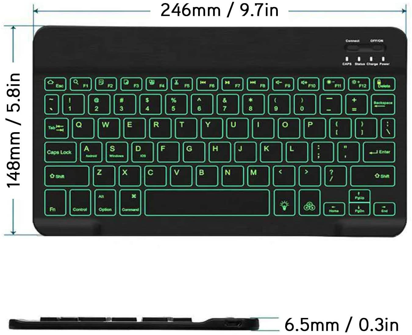 Bluetooth Keyboard, Ultra?Thin Keyboard ABS with Colorful Backlight for Android for Windows for iOS