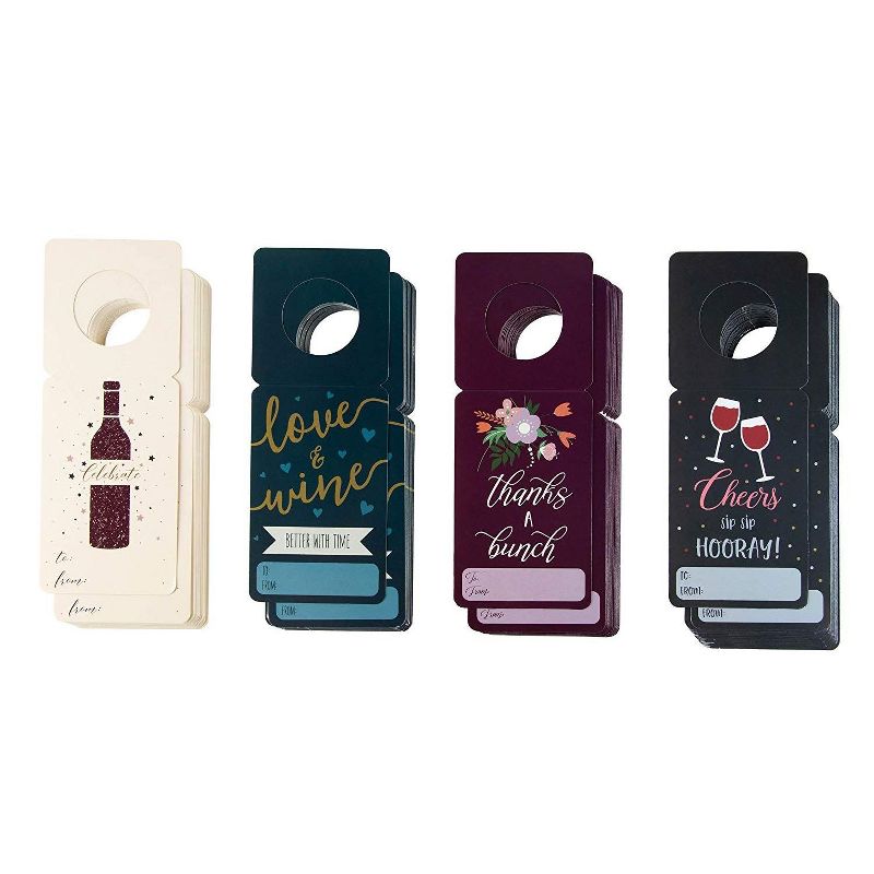 100-Pack Wine Gift Tags, Wine Bottle Hang Tag, Gifts Labels for Decor, All Occasion, Greeting, Birthday, Wedding & Events, 4 Joyful Wine Pun Designs