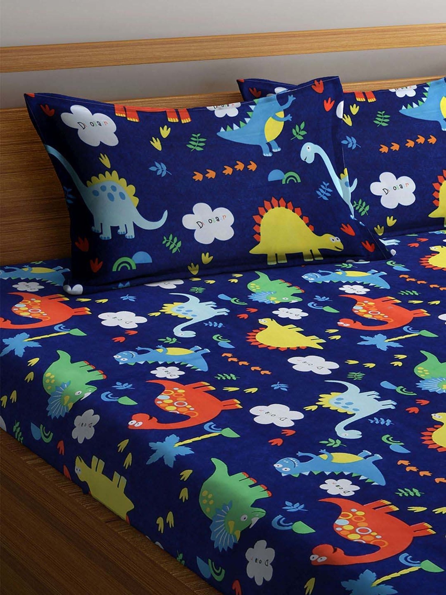 Klotthe Blue 300 TC Polycotton Double Book Fold Bedsheet with 2 Pillow Covers