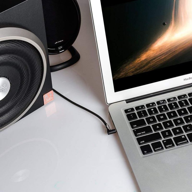 J&D Gold-Plated 3.5mm Stereo Audio Aux Jack to Jack Cable 90 Degree Right Angle for iPhone, iPod, iPad, Samsung Galaxy, LG, Speakers & All Other Devices - 9 Feet