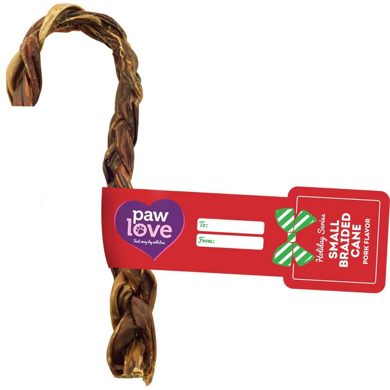 Paw Love Braided Pork Pizzle Small Candy Cane Dog Treats - 1ct
