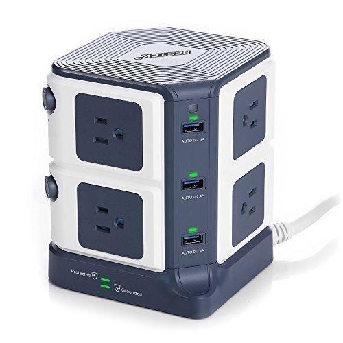 BESTEK Power Strip Tower 8-Outlet and 6 Smart USB Charging Ports 1500 Joules Surge Protector with 6 Feet Extension Cord ETL Listed
