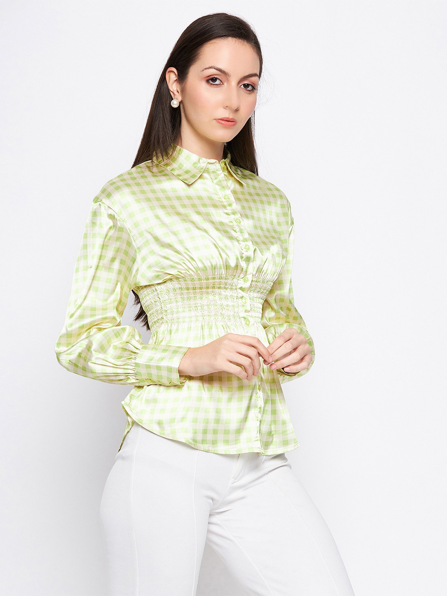 Camla Lime Green Checks Shirt